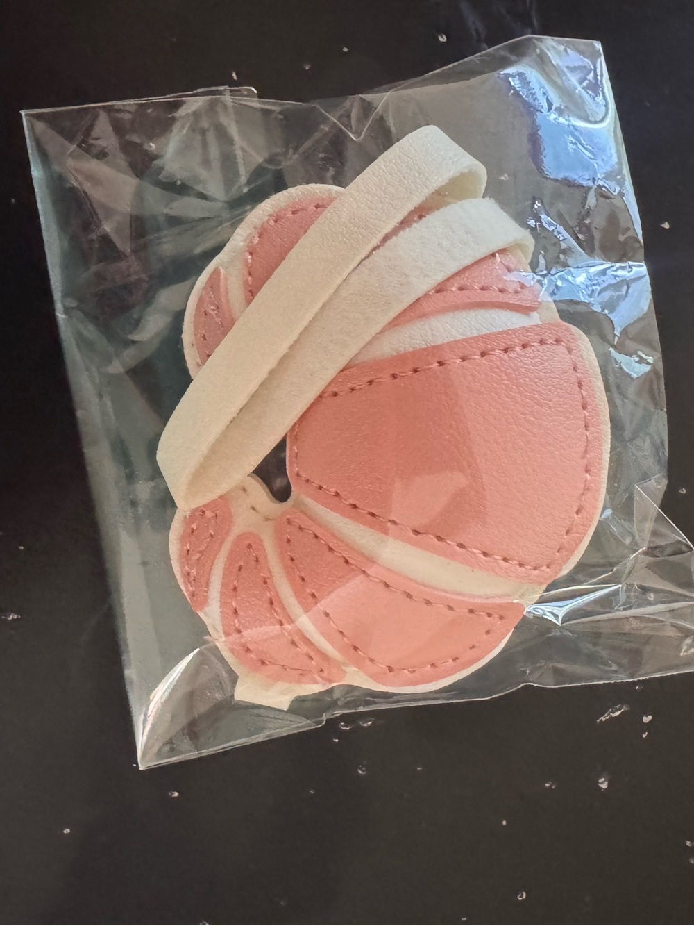 Pink and Cream Leather Croissant  Keychain Charm
